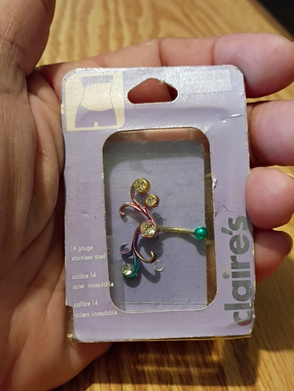 Claire's Multicolored Floral Belly Ring with Green Bead